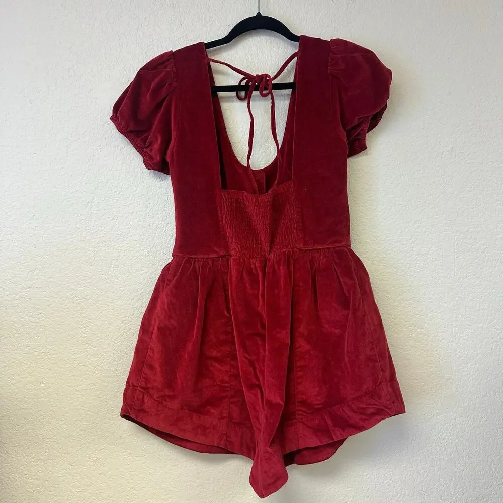 Free People x Revolve Silver Bells Romper in Cherry Size Medium NWT